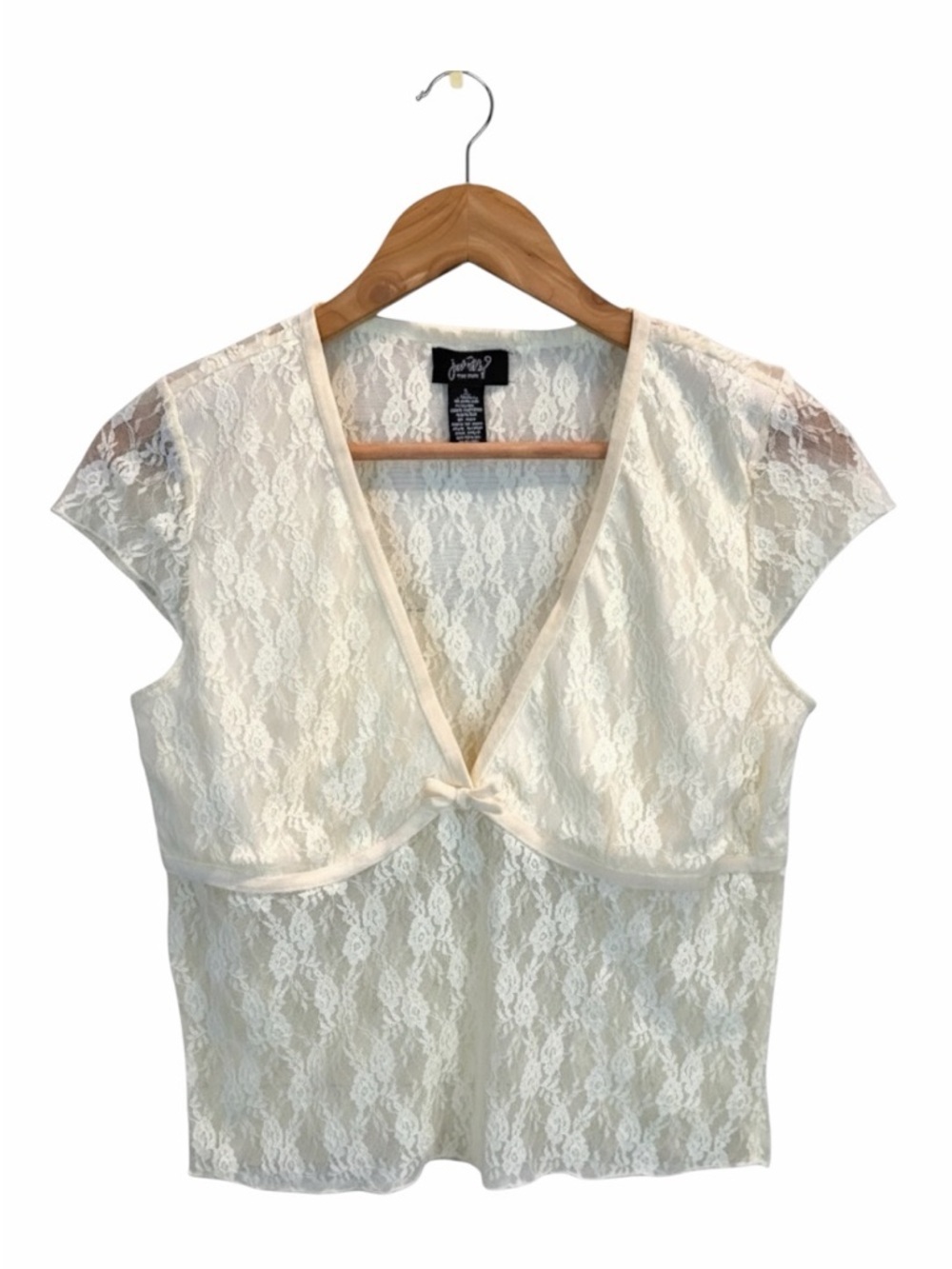 Just Polly Cream Boho Lace Sheer V Neck Empire Waist Top Large Romantic Fairy
